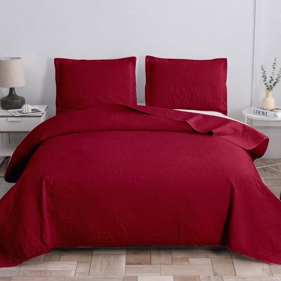 Jessy Home Red Quilt Set Queen/Full Size Lightweight Microfiber Bedspread Coverlet Set