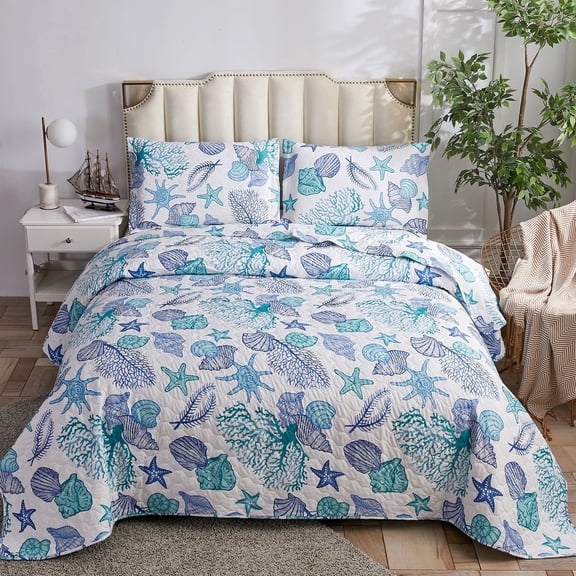Jessy Home Retro ocean theme design style 400 Thread Count 1 Piece Bedding Set Twin with Quilt Cover and Pillow Shams