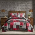 Jessy Home Lodge Cabin Bedspread, Rustic Red Black Plaid King Size