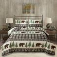 thumbnail image 1 of Jessy Home Rustic Quilts King Size Green Plaid Bear Bedspread Microfiber Coverlet Set, 1 of 8