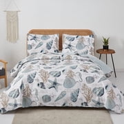 Jessy Home Shell Quilt Twin Coastal Beach Bedspreads Lightweight Microfiber Bedding Set
