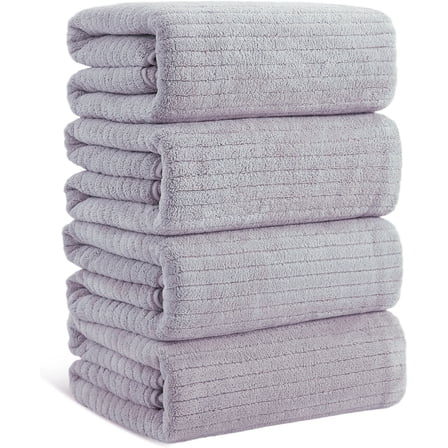 Jessy Home 4 Pack Taro Purple Stripe Large Bath Towels Set Oversized Bath Sheet Soft Towel Set
