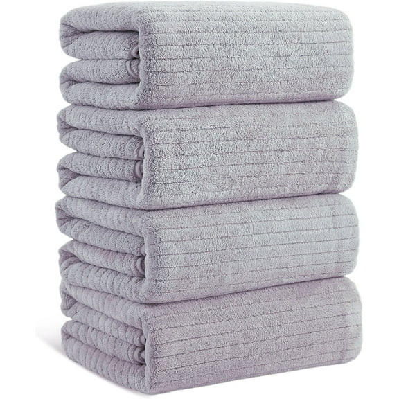 Jessy Home 4 Pack Taro Purple Stripe Large Bath Towels Set Oversized Bath Sheet Soft Towel Set