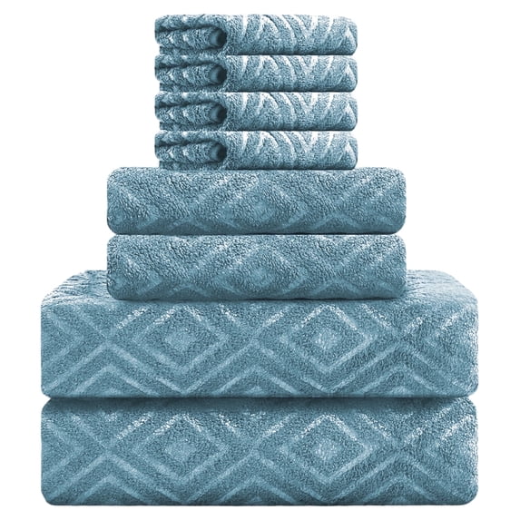 Jessy Home Turquoise Bath Towel set of 8, 2 Oversized Bath Towels, 2 Hand Towels, 4 Washcloths-600 GSM Soft Towel Set
