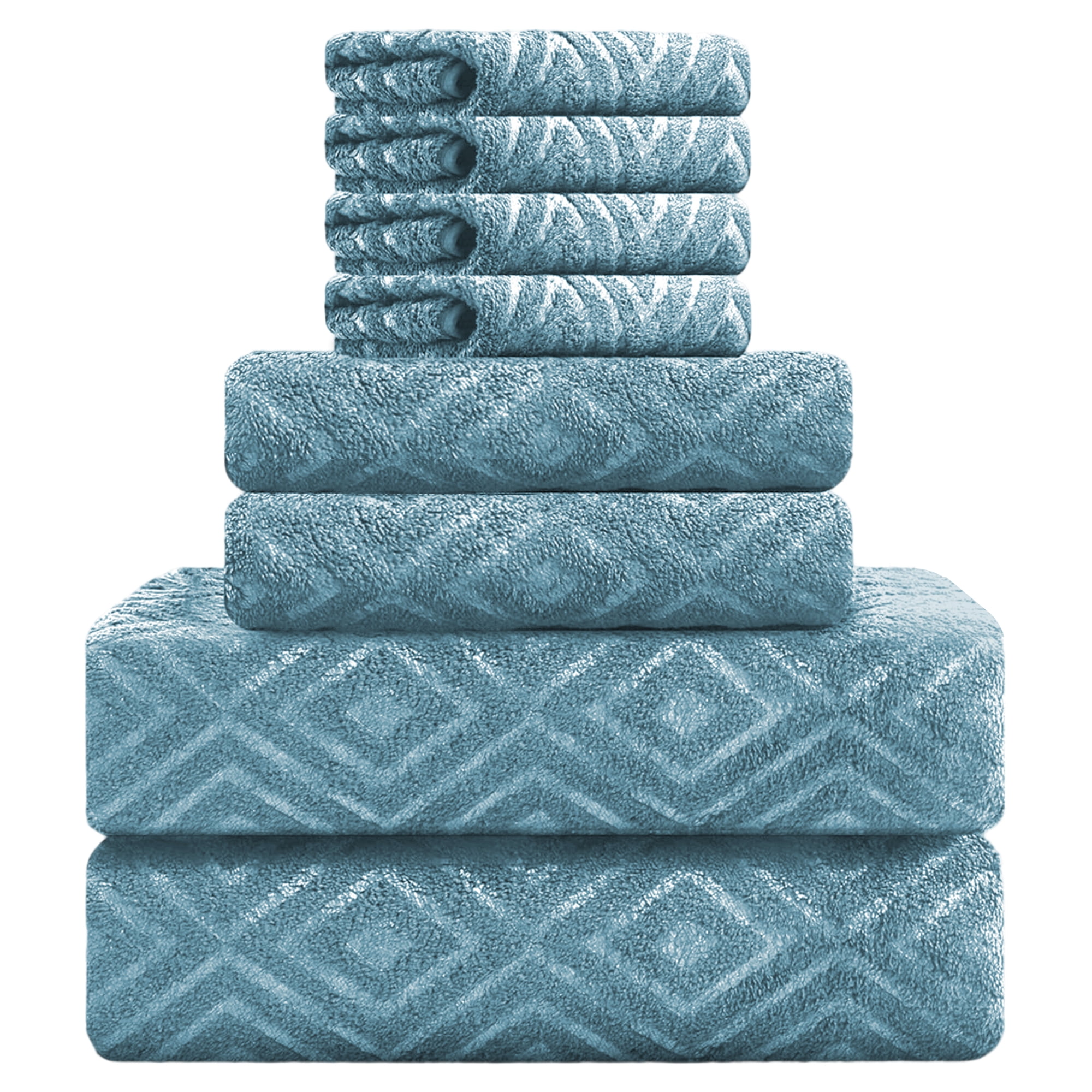 Jessy Home Turquoise Bath Towel set of 8, 2 Oversized Bath Towels, 2 Hand Towels, 4 Washcloths-600 GSM Soft Towel Set