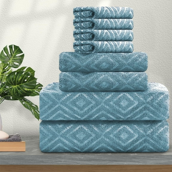 Jessy Home Turquoise Bath Towel set of 8, 2 Oversized Bath Towels, 2 Hand Towels, 4 Washcloths-600 GSM Soft Towel Set