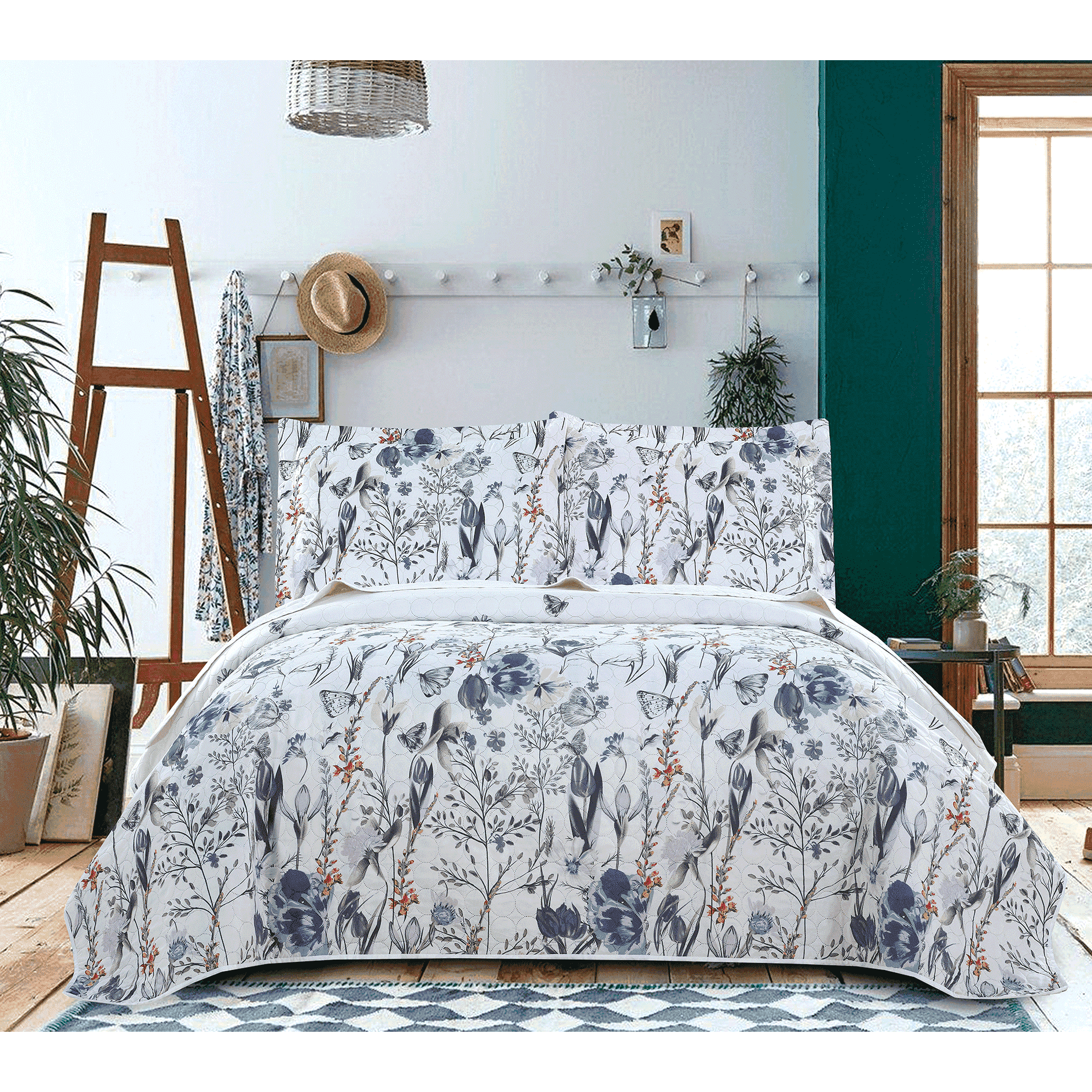 Jessy Home Twin Floral Quilt Lightweight Purple Butterfly Bedding Tulip Bedspread Coverlet