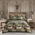 thumbnail image 1 of Jessy Home Twin Rustic Quilt Sets Moose Bear Bedding Green Polyester Bedspread Coverlet, 1 of 8