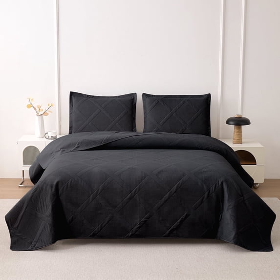 Jessy Home Twin Size Quilts Black Lightweight Geometric Microfiber Bedspread Coverlet Set