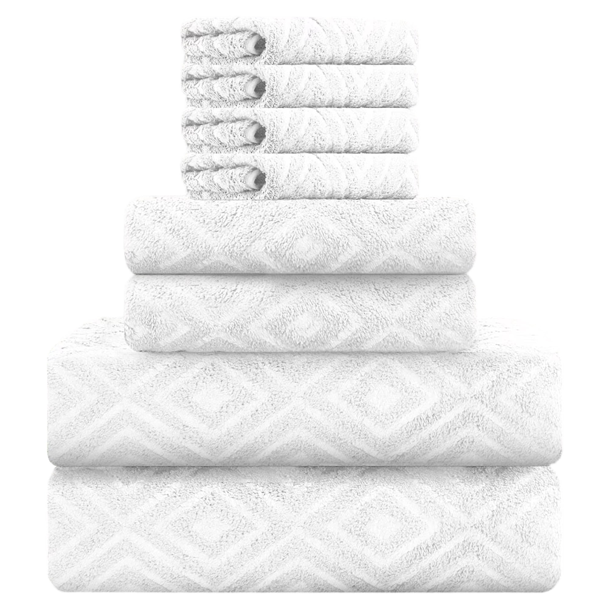 Jessy Home White Bath Towel set of 8, 2 Oversized Bath Towels, 2 Hand Towels, 4 Washcloths-600 GSM Soft Towel Set