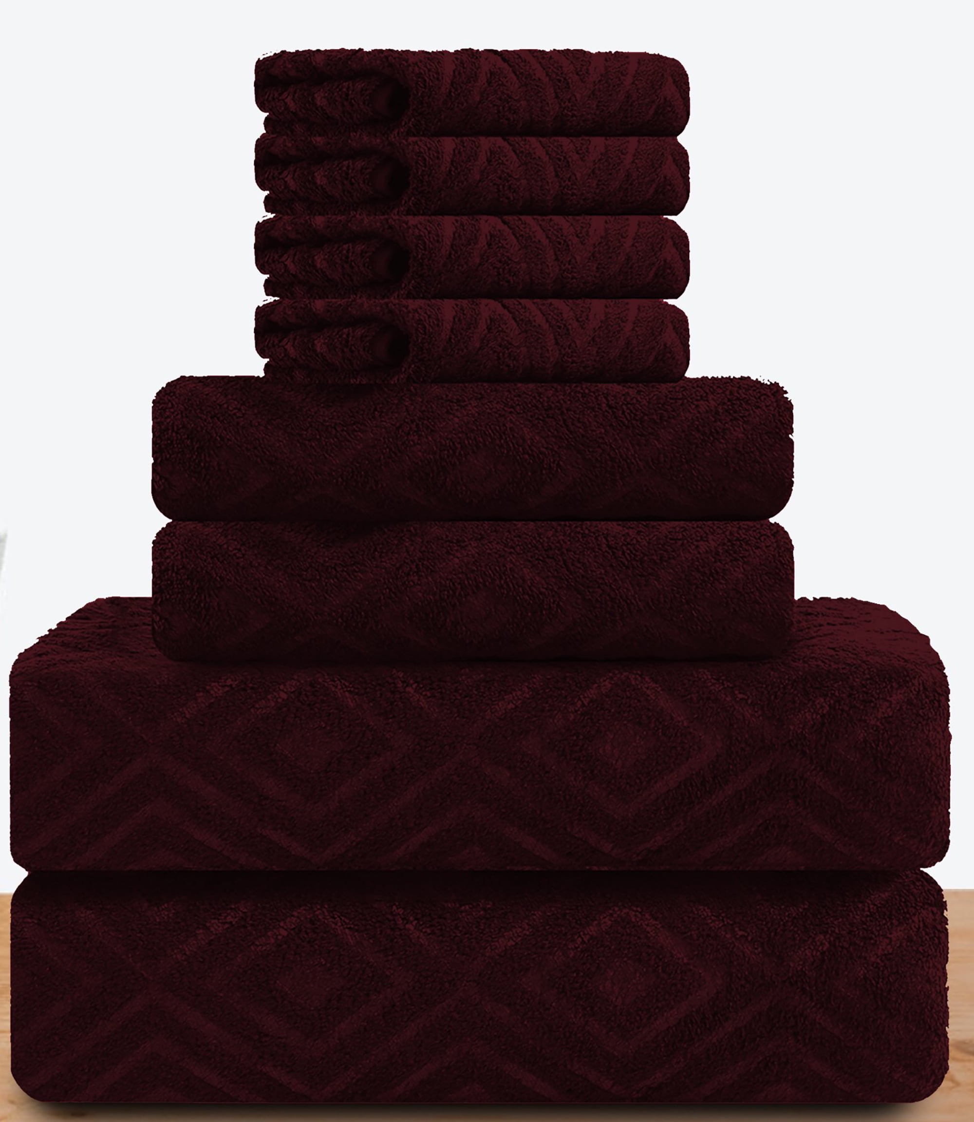 Jessy Home Wine Red Bath Towel set of 8, 2 Oversized Bath Towels, 2