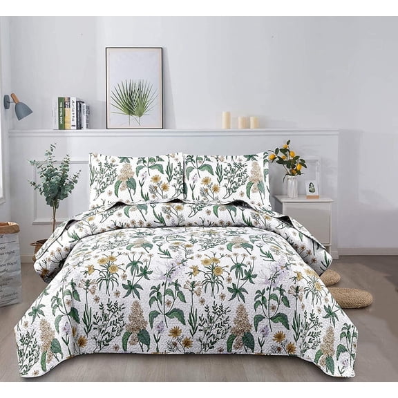 Jessy Home Yellow Floral Bedding Set Lilac Quilt Twin Bedspread Coverlet Green Flower Bed Cover