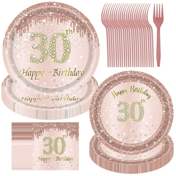 Jestar 30th Birthday Party Supplies Plates and Napkins Sets, 96 Pieces