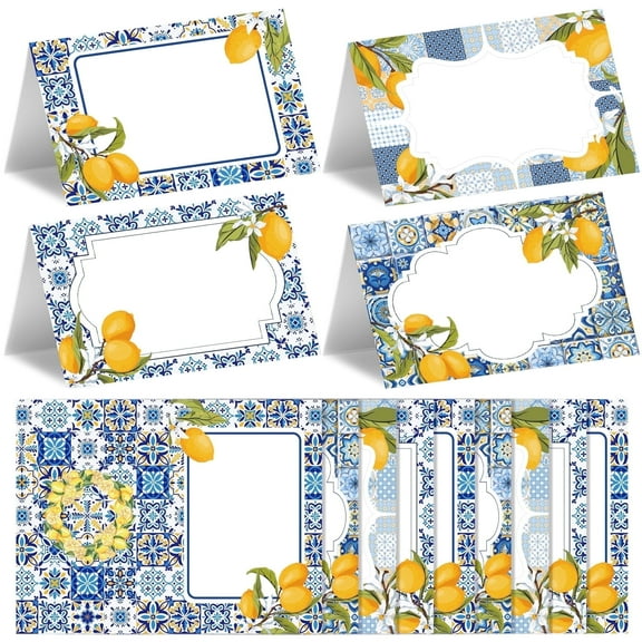 48Pcs Capri Lemon Place Cards, 4.6x3 Inch Name Cards for Table Setting Tent Style Escort Card