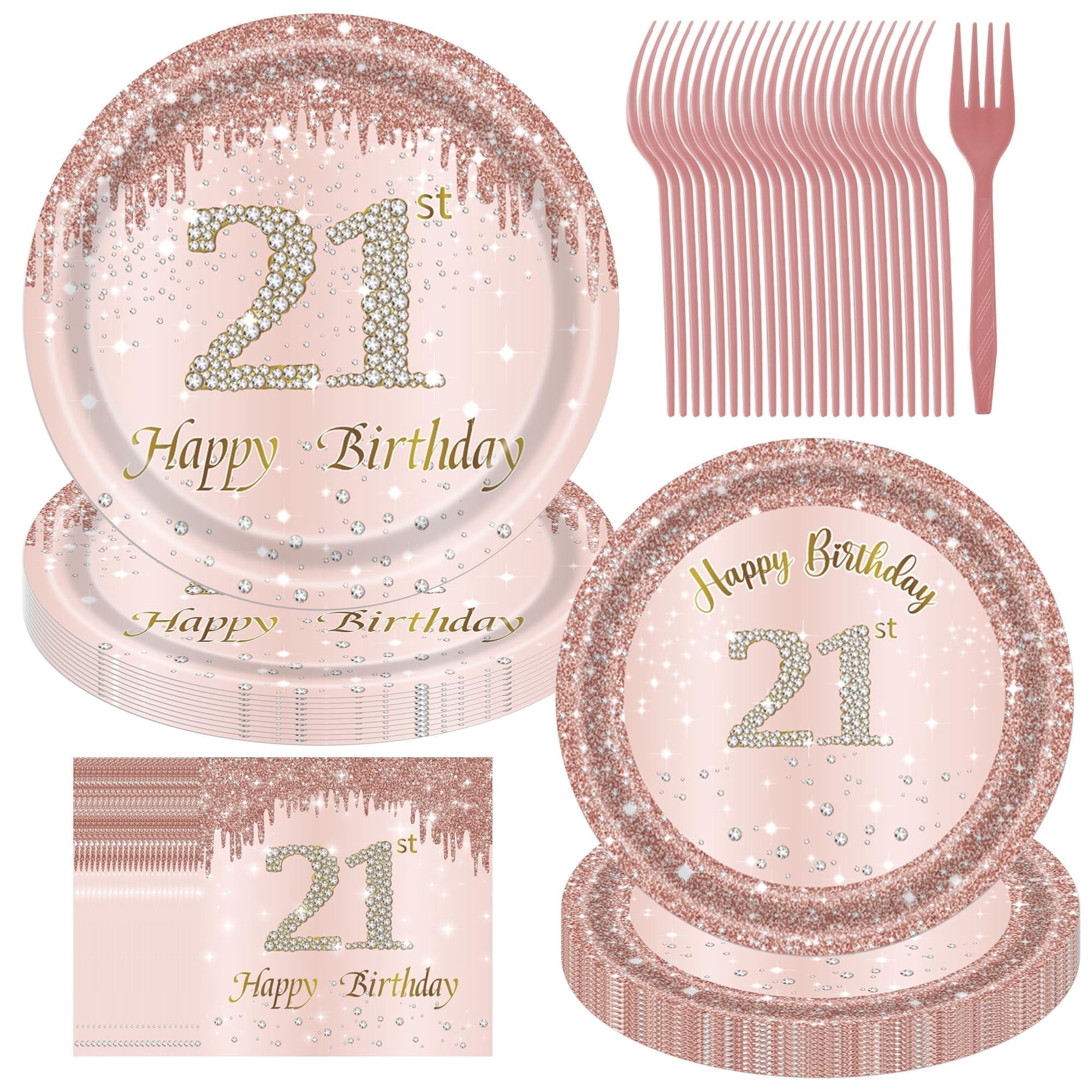 JESTAR, 21st Birthday Party Supplies Plates and Napkins Set, 96 pcs ...