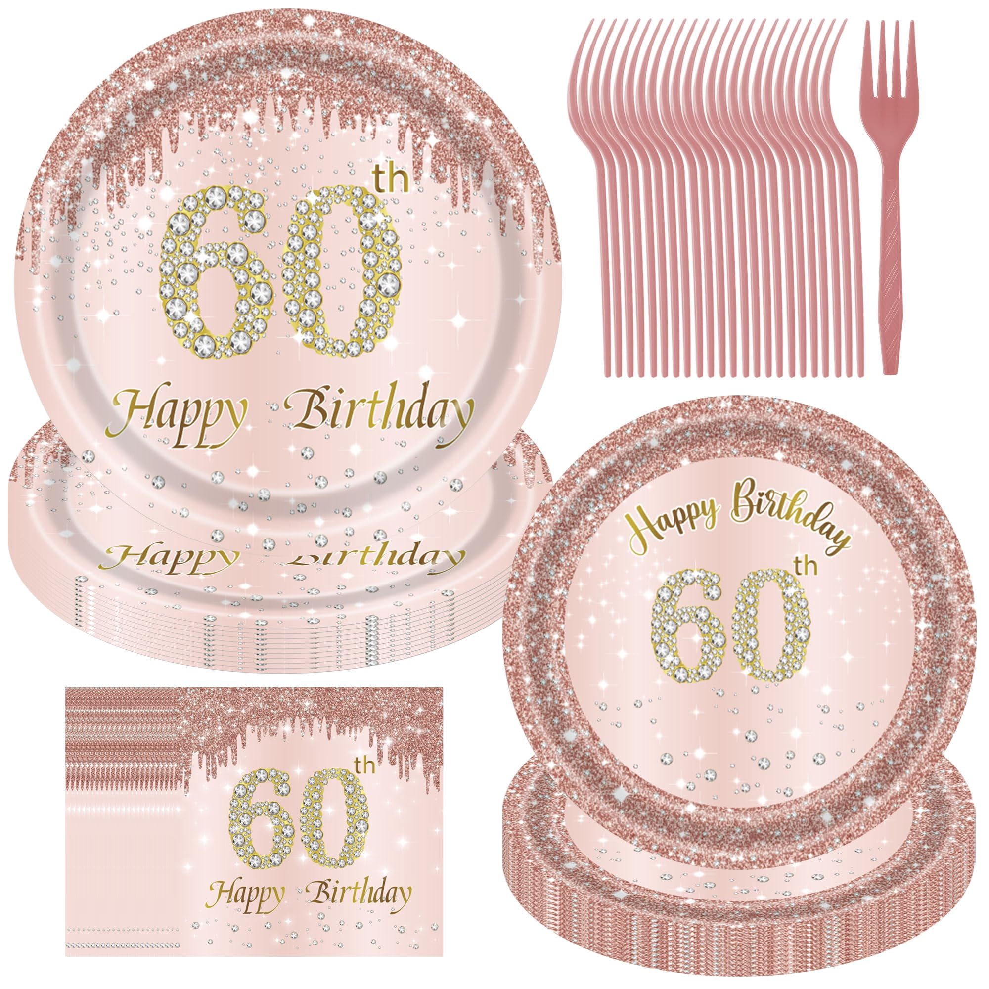 Jestar 96 Pcs 60th Birthday Party Supplies Plates and Napkins Sets ...