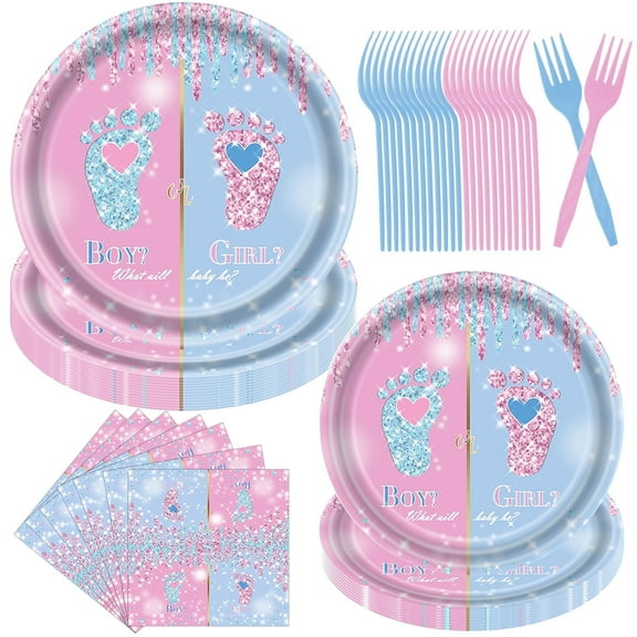 Jestar Gender Reveal Party Supplies Set, Watercolor Theme, Disposable (96 Pieces)