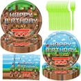 thumbnail image 1 of Jestar 96 Pcs Pixel Miner Crafting Party Supplies Plates Forks Napkins for 24 Guests, Video Game Theme Birthday Party Decoration, 1 of 10