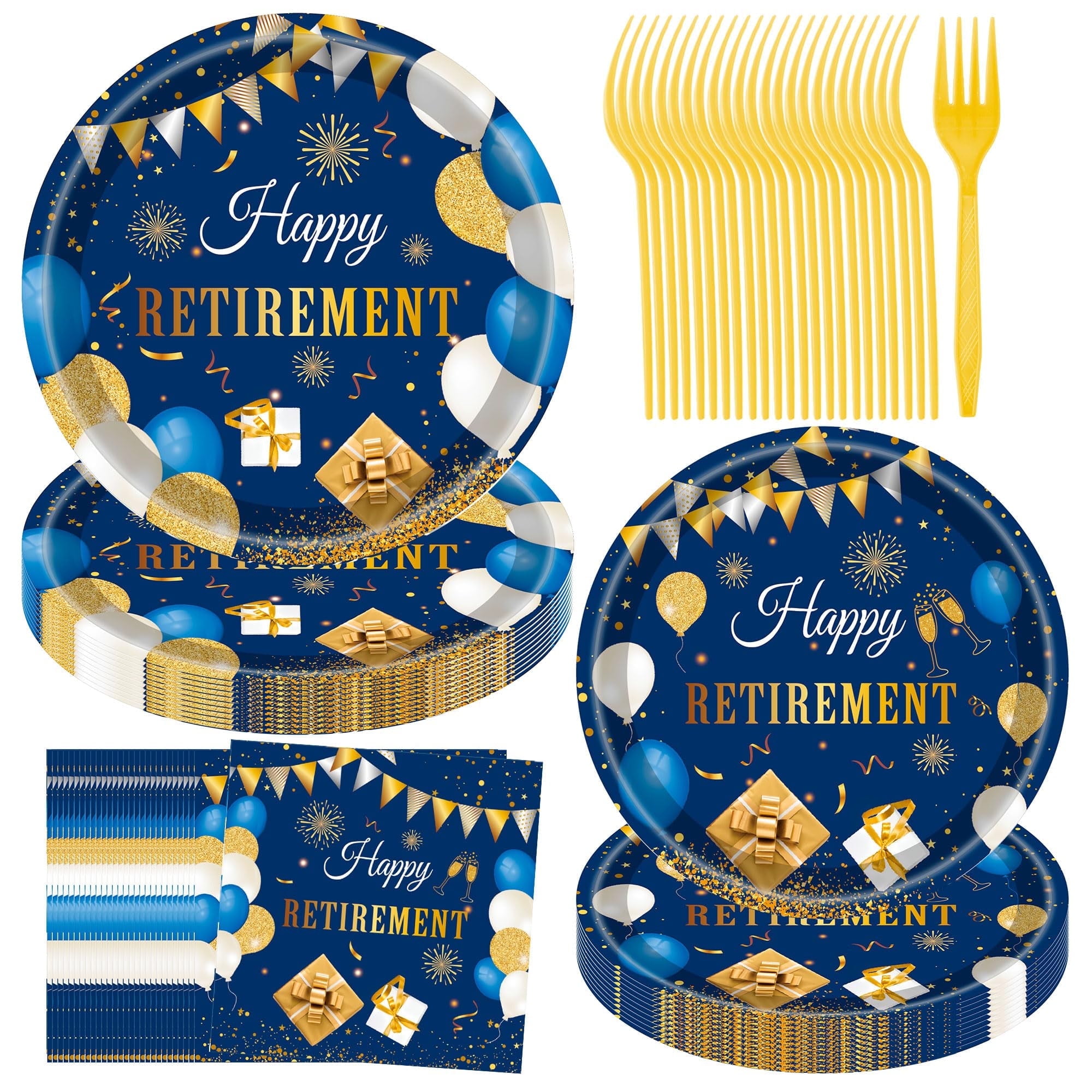 Jestar 96-Piece Retirement Party Supply Set - Disposable, Gold