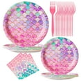 thumbnail interactive-video image 1 of Jestar Mermaid Party Supplies Set, 96 Pieces - Plates and Napkins for Birthday, Ocean Theme, Pink, 1 of 12