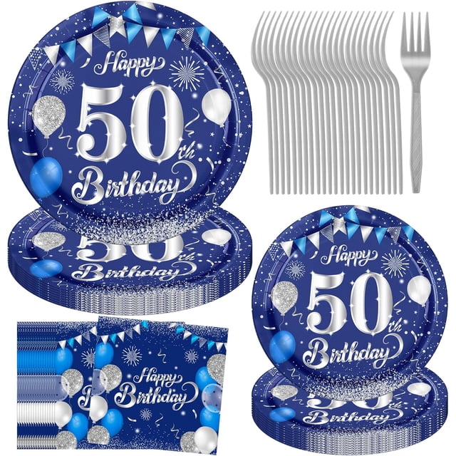 Jestar 96Pcs 50th Birthday Party Plates and Napkins Party Supplies Navy ...