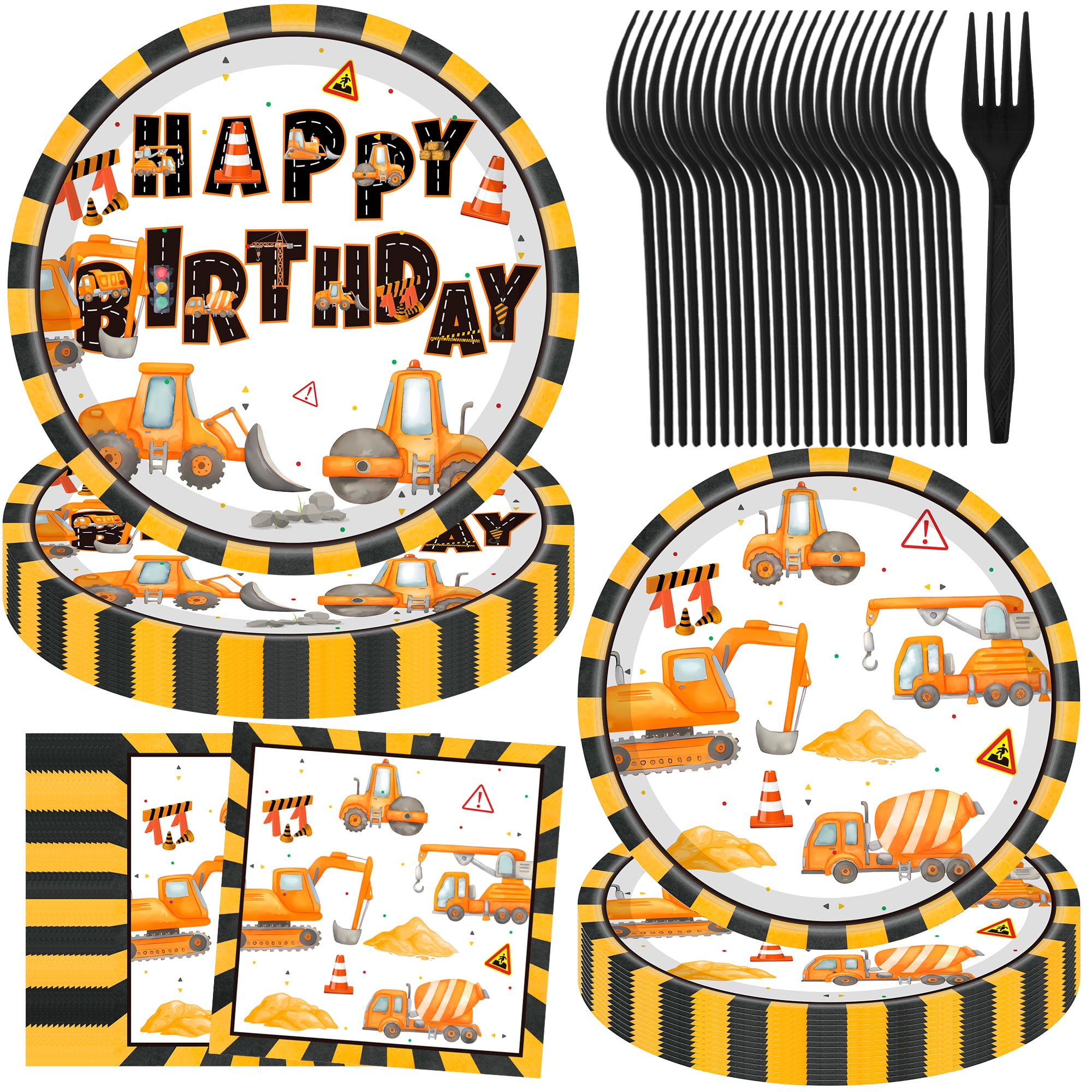 Jestar 96Pcs Construction Birthday Party Supplies Construction Theme Paper Plates and Napkins for Boys Kids Tractor Dump Digger Vehicle Themed Party Favors, Serve 24