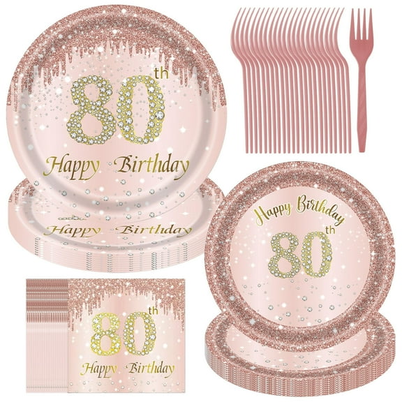 Jestar Disposable 80th Birthday Party Supply Sets, Rose Gold, 96 Count