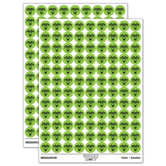 Jester Clown Joker Face Mardi Gras 200+ Round Stickers - Light Green - Gloss Finish - 0.50" Size