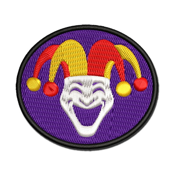Jester Clown Joker Face Mardi Gras Applique Multi-Color Embroidered Iron-On Patch - 2.5 Inch Small