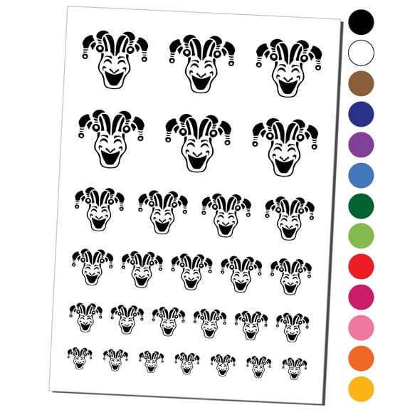 Jester Clown Joker Face Mardi Gras Water Resistant Temporary Tattoo Set Fake Body Art Collection - Orange
