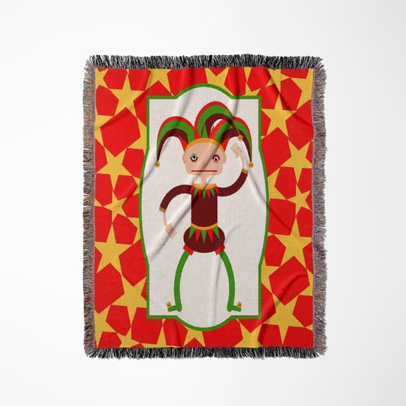 Jester Or Joker With Funny Hat Cartoon, Woven Blanket