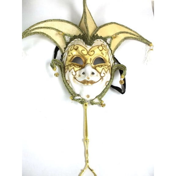 Jester Stick Cream Gold Decorate or Wear Mardi Gras Masquerade Mask Wall Hanging