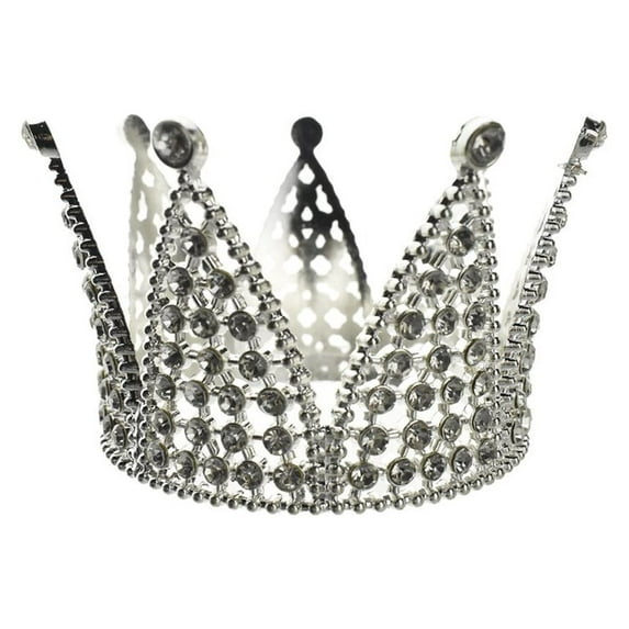 Jester Style Rhinestone Accents Alloy Crown, 3-1/4-Inch, Silver