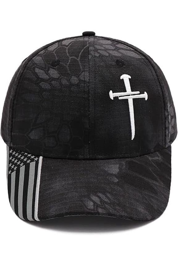 Jesus 3 Nail Cross Baseball Cap,Christian Hat Gift for Men & Women(RL Black Python 1 PC)