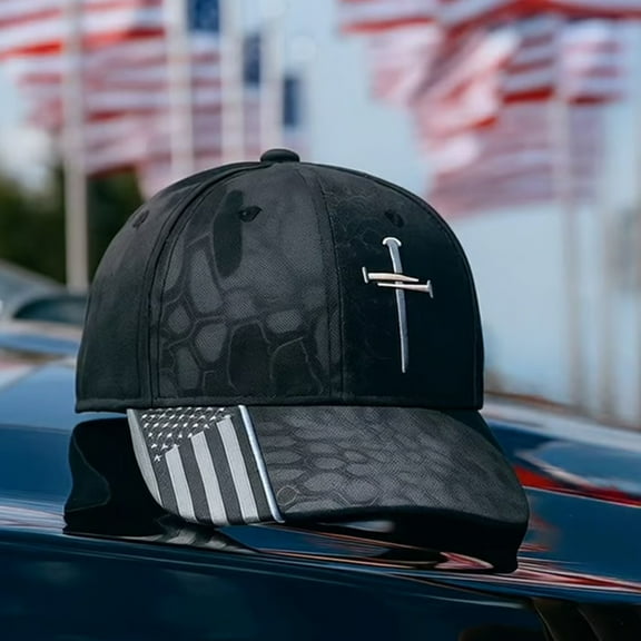 Jesus 3 Nail Cross Hat with American Flag, Adjustable Christian Hats for Men and Women Baseball Cap Christian Gifts
