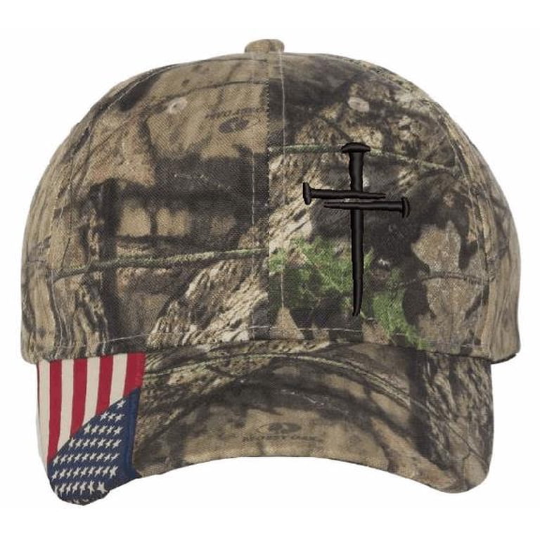 Jesus 3 Nails Cross Mossy Oak Camo Embroidered Hat & CHALLENGE