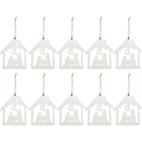 Jesus Advent Pendant, Wooden Chip Christmas Tree Hanging Ornaments Christmas House Shape Jesus Nativity Candlestick