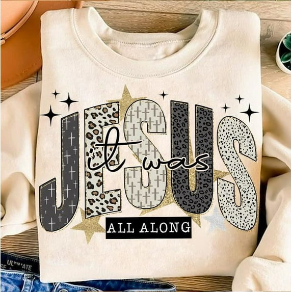 It Was Jesus All Along Glitter Shirt, Christian Women Shirt, Preppy Everyday Jesus Leopard Shirt, Bible Verse Shirt, Jesus Sublimation Shirt, Checkered Shirt