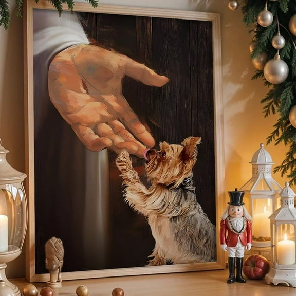 Jesus And Dog Art Religious Pet Loss Christian Poster Wall Art For Decor Present , Poster Only
