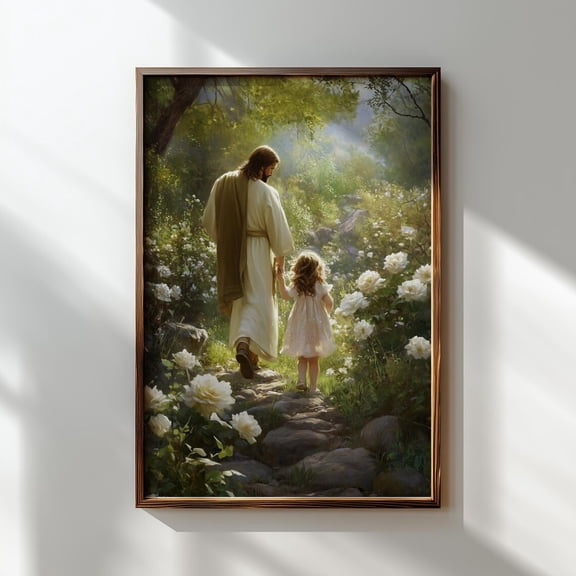 Jesus And Girl Christian Art Decore For Church Home Baptism Communion Birthday, Unframed Paper Poster 8x10in