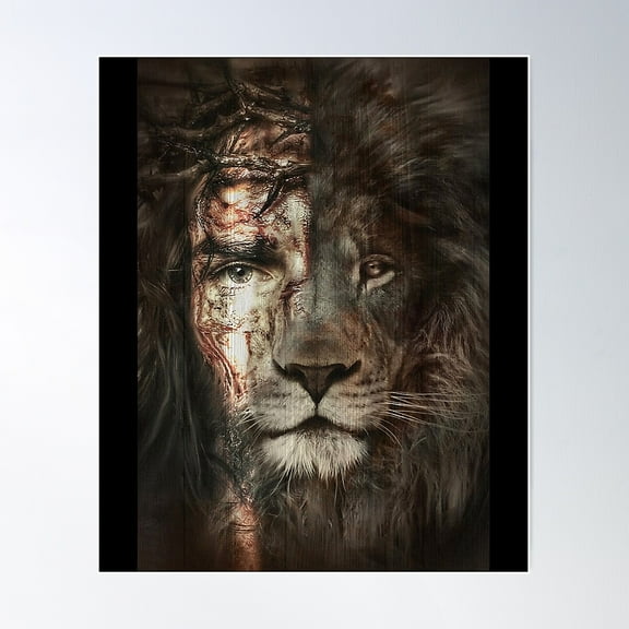 Jesus And Lion Christian Gifts Poster Wall Art, Modern Wall Decor For Living Room Bedroom, 24x36 UNFRAMED