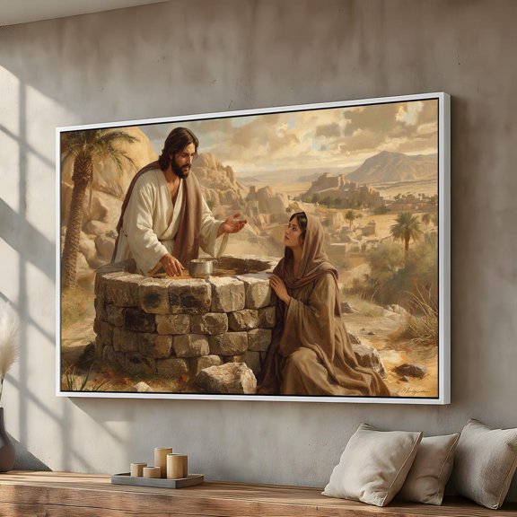 Jesus And The Samaritan Woman Wall Art, Christian Faith Decor, Living Water Scripture Inspired Art, Religious Wall Art