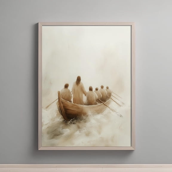 Jesus And The Storm Christian Home Decor Faith Inspired Art Biblical Disciples In A Boat Religious Artwork For Living Room Unframed Paper Print