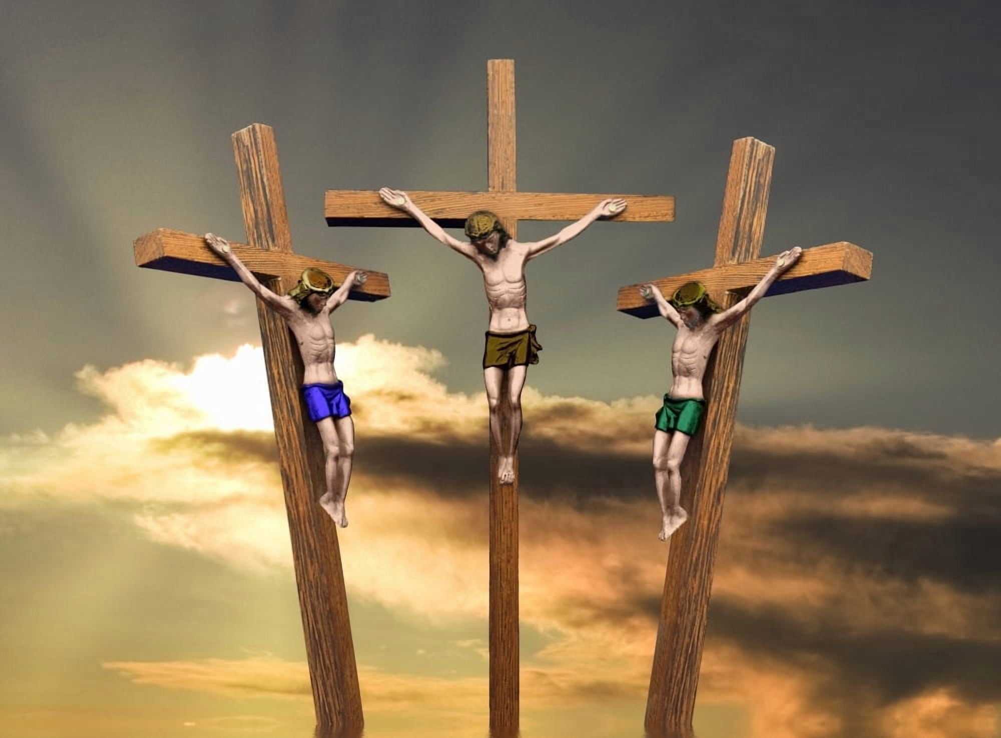 Jesus And The Two Thieves On The Cross Canvas Art - John Short Design Pics (17 x 12)