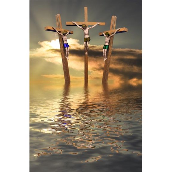 Jesus And Two Thieves On The Cross Poster Print