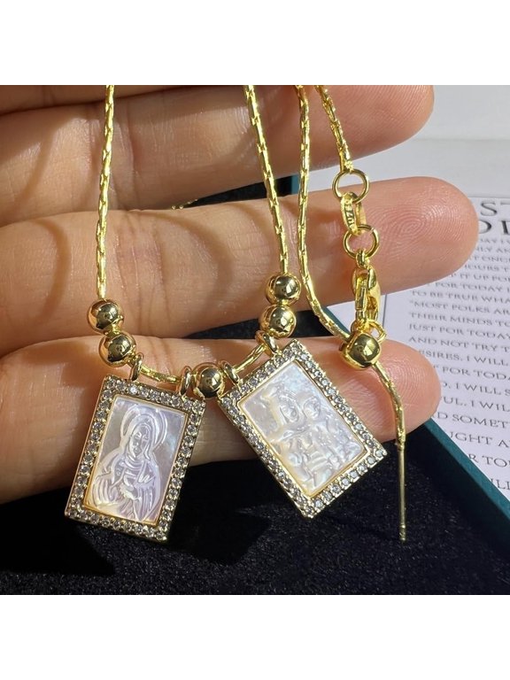 Jesus And Virgin Mary Scapular Gold Filled Chain Necklace,God And Virgin Mary Faith Confirmation Necklace