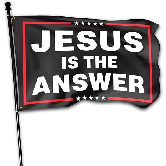Jesus Is The Answer Flag 3x5 Ft Outdoor In God We Trust Flag Double Sided Mirror Printing With Brass Grommets for Dorm House Yard Indoor Patriotic Faith Banner Decor