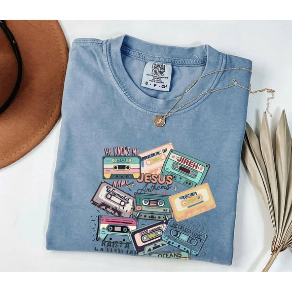 Jesus Anthems Comfort Colors Shirt, Retro Christian Cassette Tee, Faith & Worship Graphic Tee for Jesus Lovers