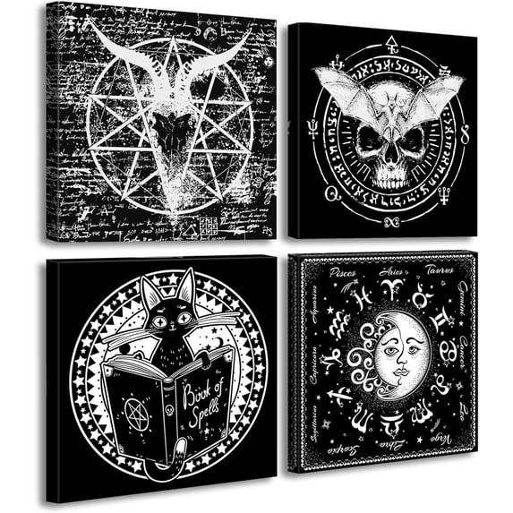 Jesus Art Wall Decor,Gothic Decor Wall Art,Black Tarot Astrology Witch Canvas Home Decor Occult Dark Academia Emo Decor for Bedroom Dark Aesthetic Posters Bathroom Decoration,4 Pieces
