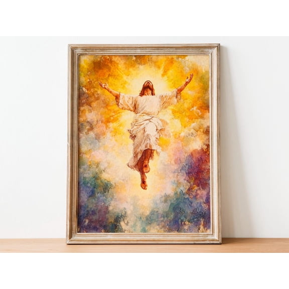 Jesus Ascension Art Print Christian Bible Verse Wall Decor, Unframed Paper Poster 8x10in